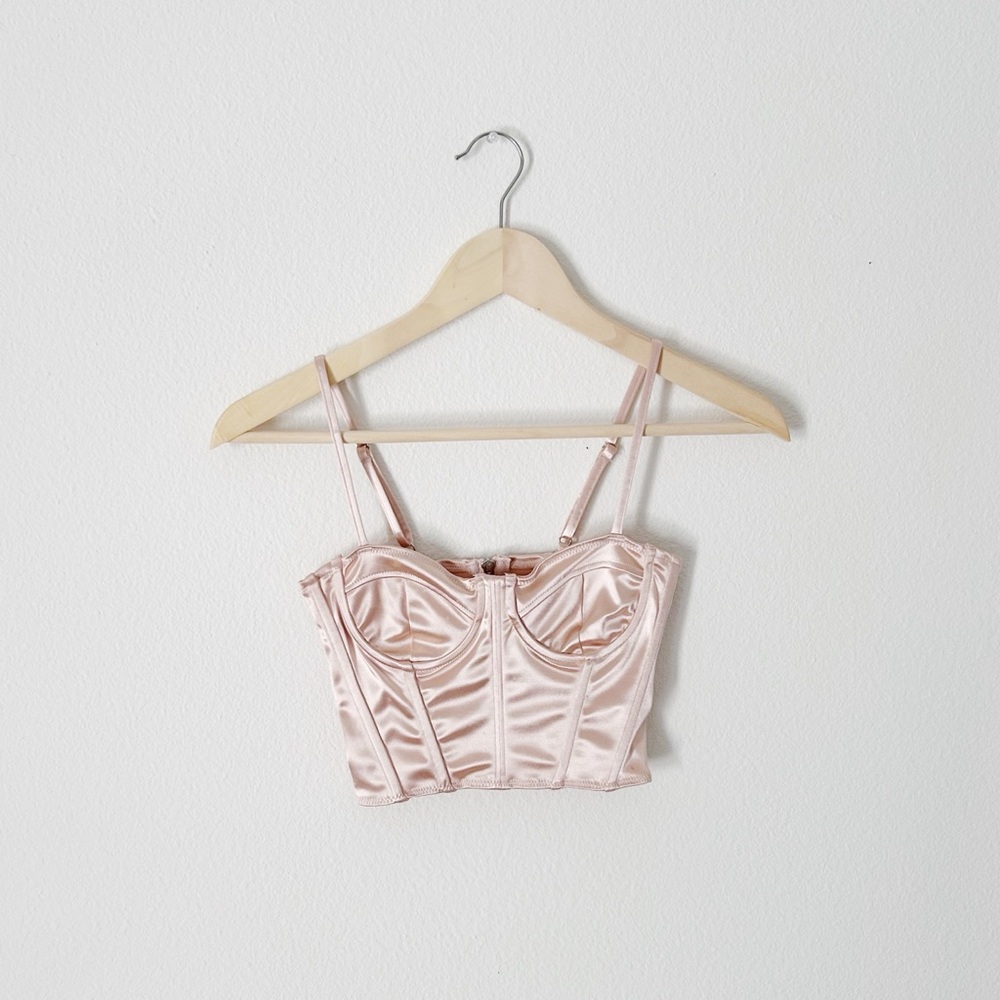 H&M! PASTEL BABY PINK CORSET CROP TOP!